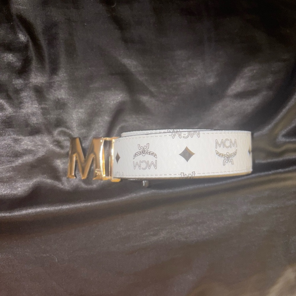 MCM White Belt with Gold Buckle